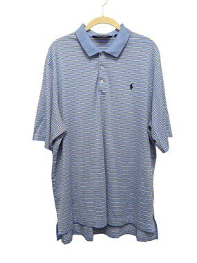Polo Golf Ralph Lauren Men's XL Blue White Navy Striped Golf Polo SS Logo Pima